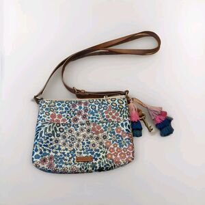 Fossil Fiona Crossbody PVC Bag Purse Printed Floral Zip Adjustable Zip Pockets